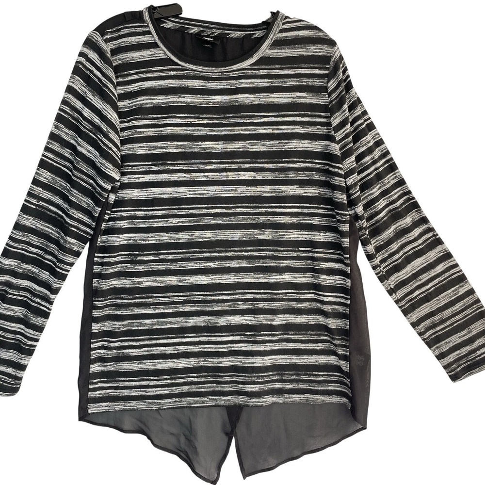 Mossimo Striped Long Sleeve Top Womens XXL Black White Sheer‎ Split Back